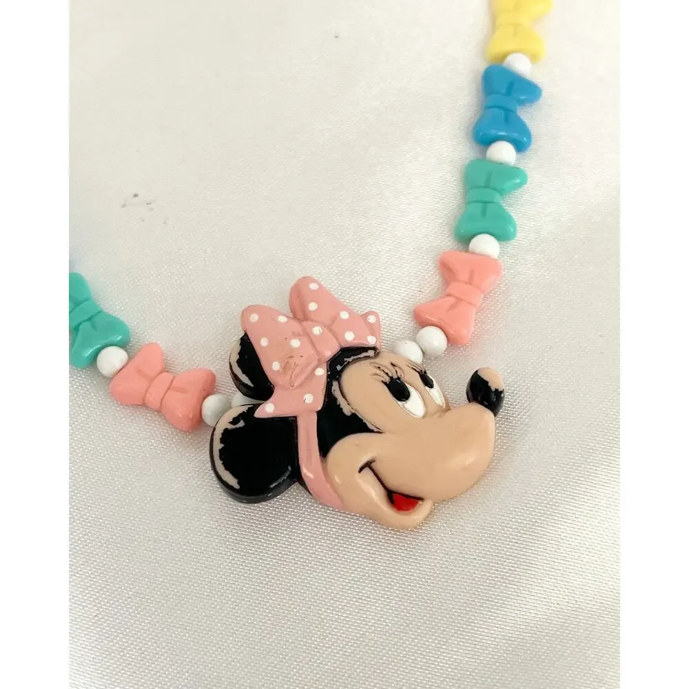 DISNEY Totally Minnie Necklace Pastel Bow Beads Minnie Mouse Charm Vintage 1988